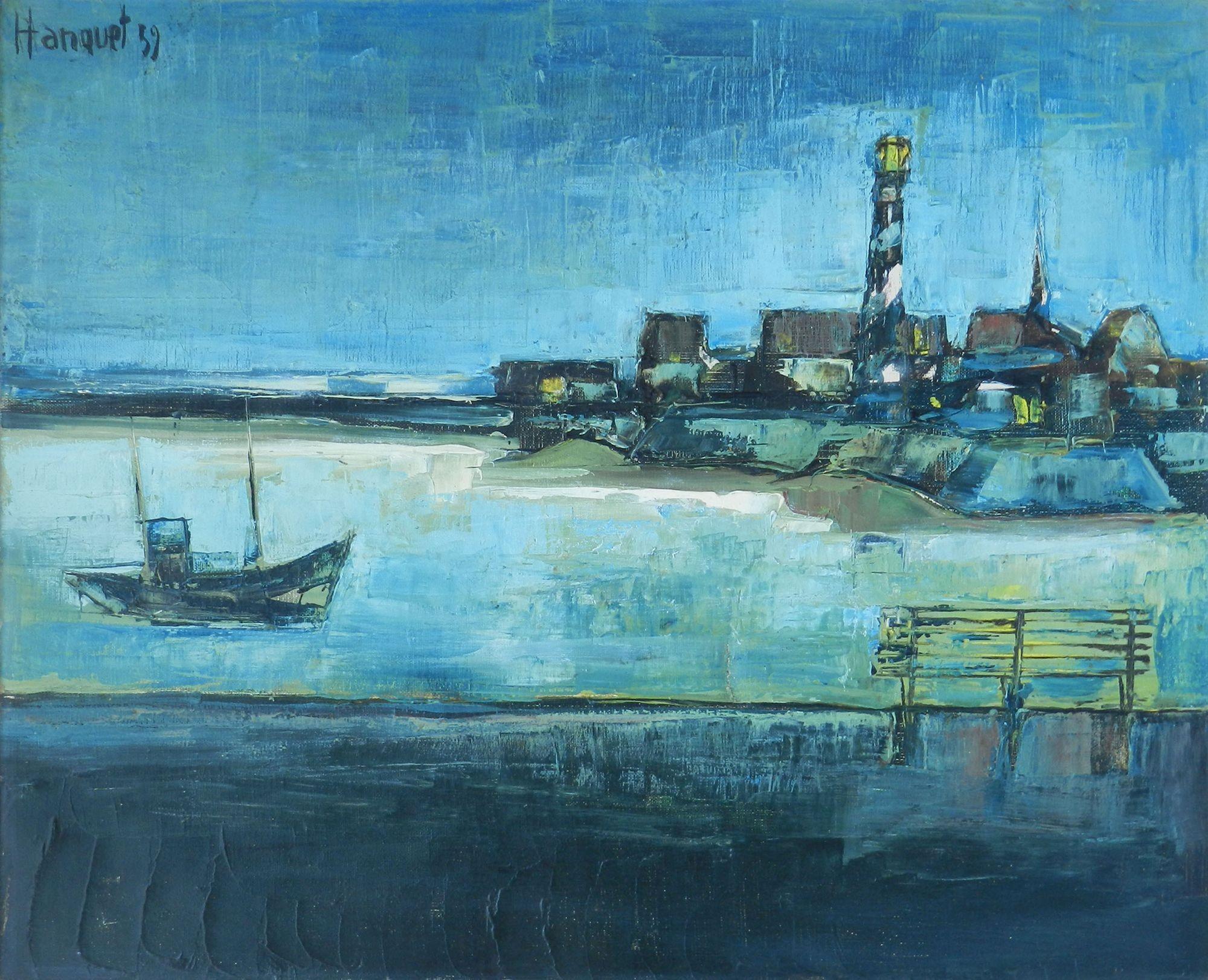Le Port de Georges Hanquet - Peinture du milieu du sicle dernier - 1959 en vente 6