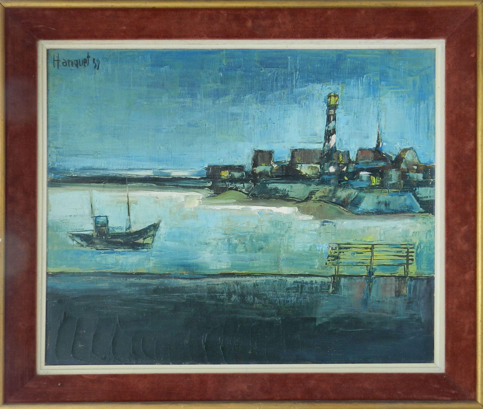 Le Port By Georges Hanquet c1959 Painting Mid Century For Sale 10