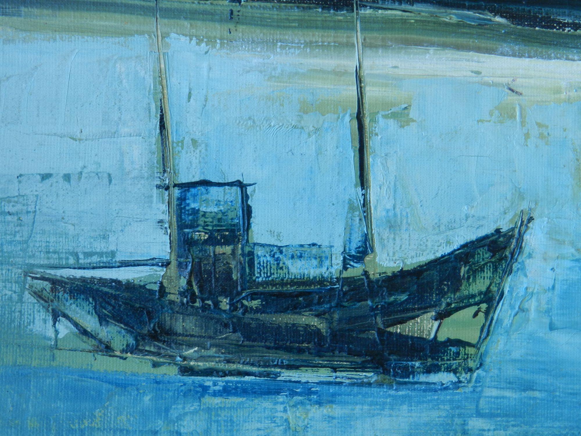 Le Port de Georges Hanquet - Peinture du milieu du sicle dernier - 1959 en vente 1