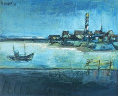 Le Port By Georges Hanquet c1959 Painting Mid Century