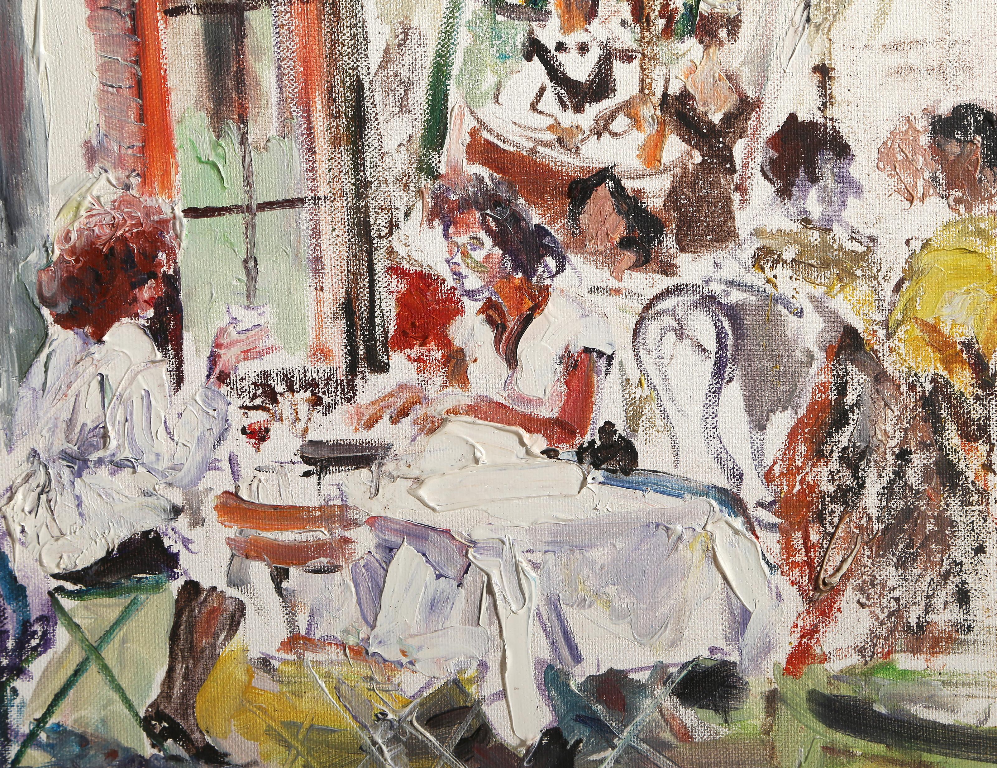 Impressionistisches Gemälde, Acryl auf Leinwand, Le Relais – Painting von Unknown