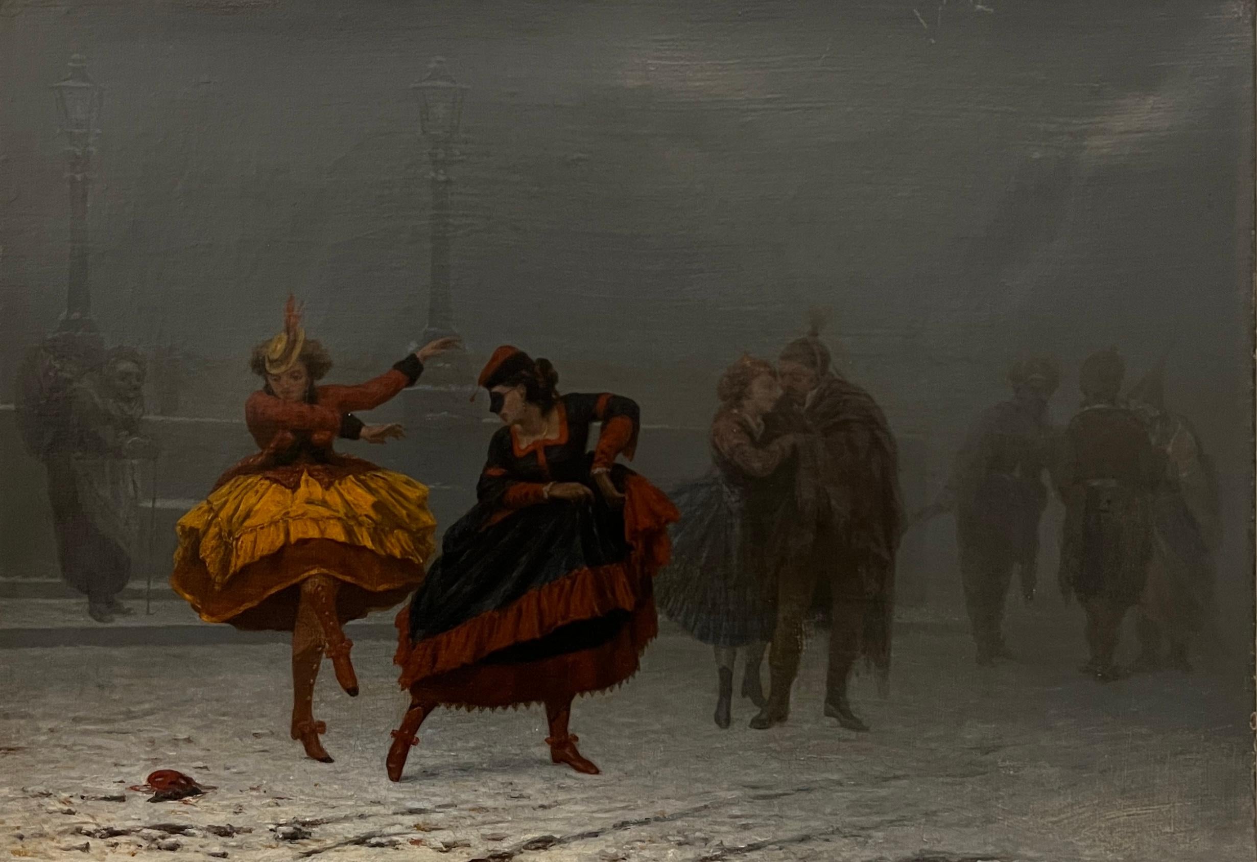 Unknown Figurative Painting - Leaving the masked ball in the early morning