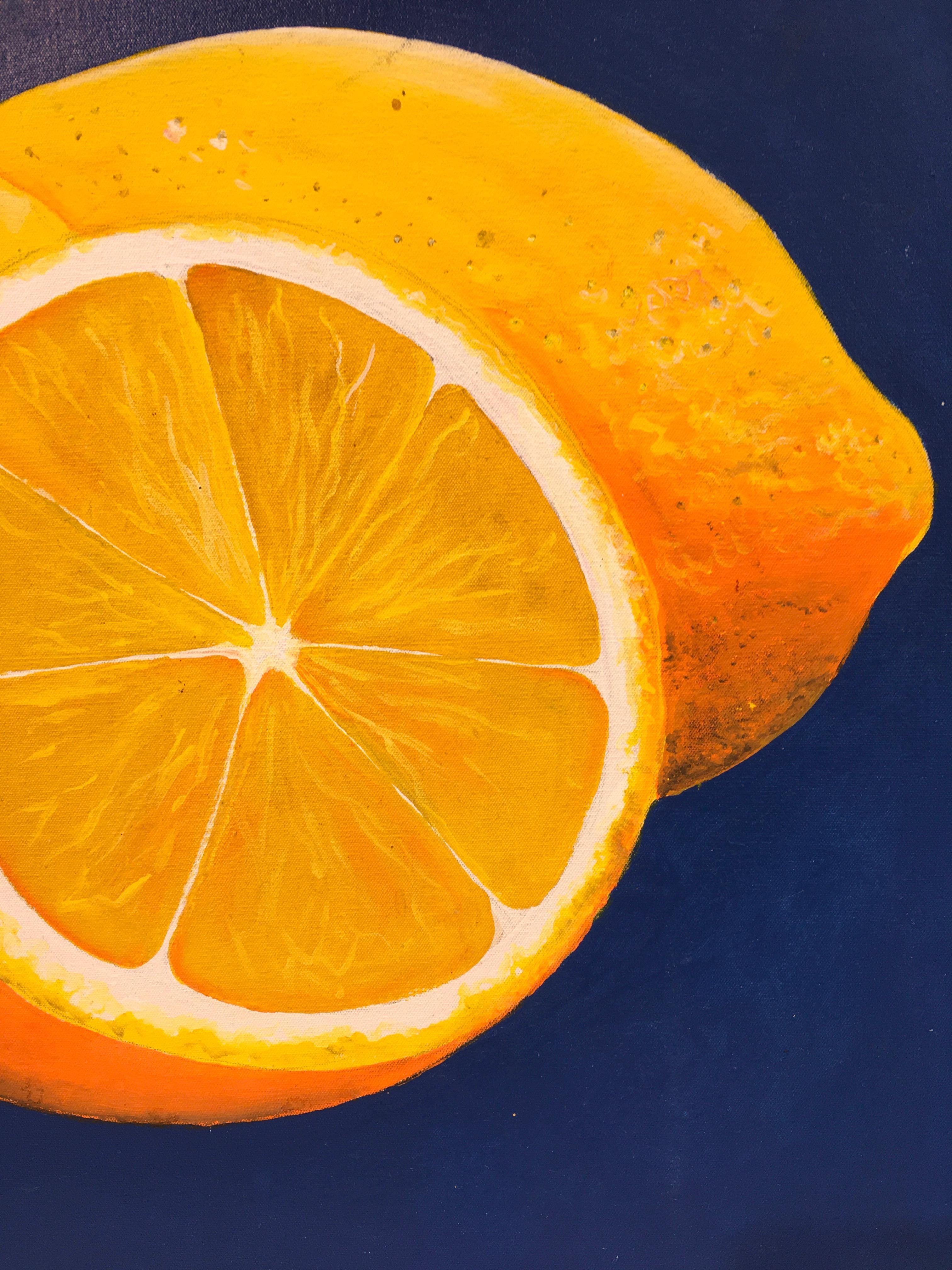 Natura morta di limoni, di un artista pop colombiano sconosciuto, pittura a olio su tavola - Painting di Unknown