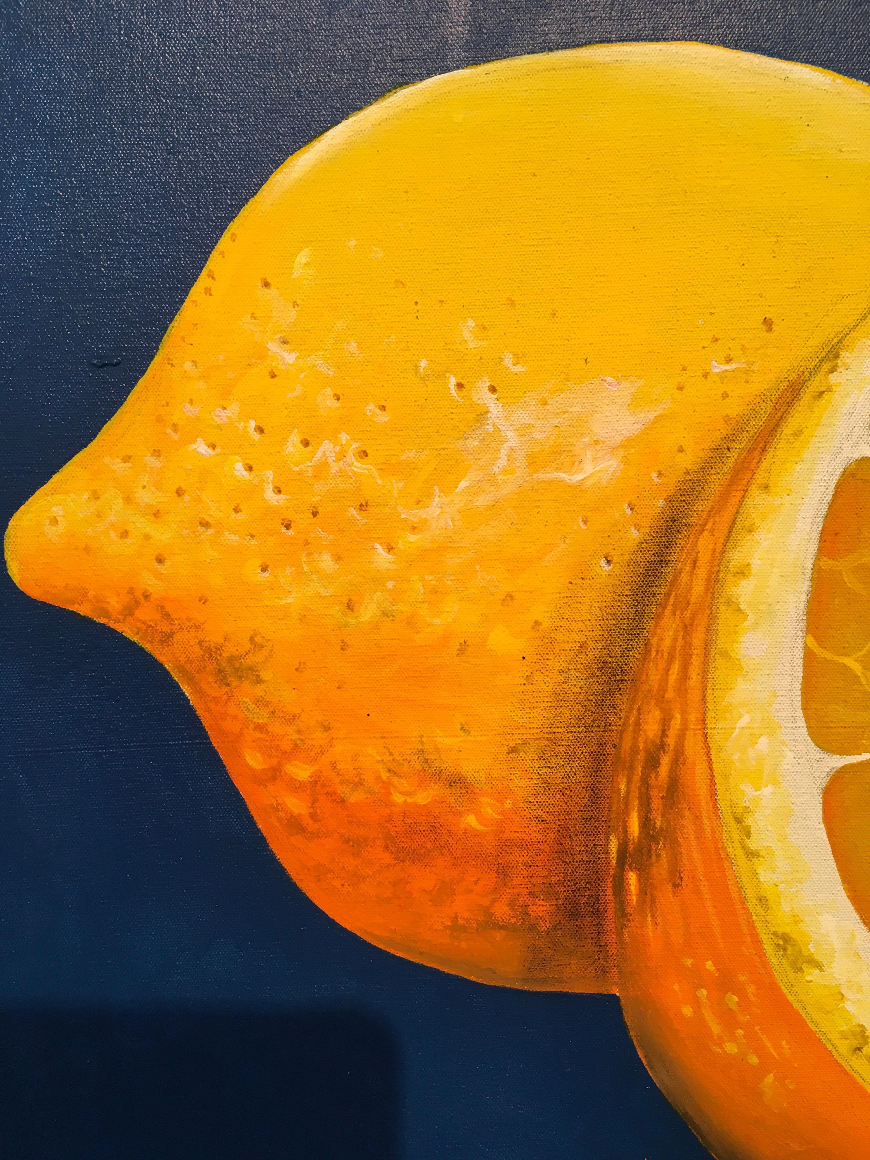 Natura morta di limoni, di un artista pop colombiano sconosciuto, pittura a olio su tavola 3