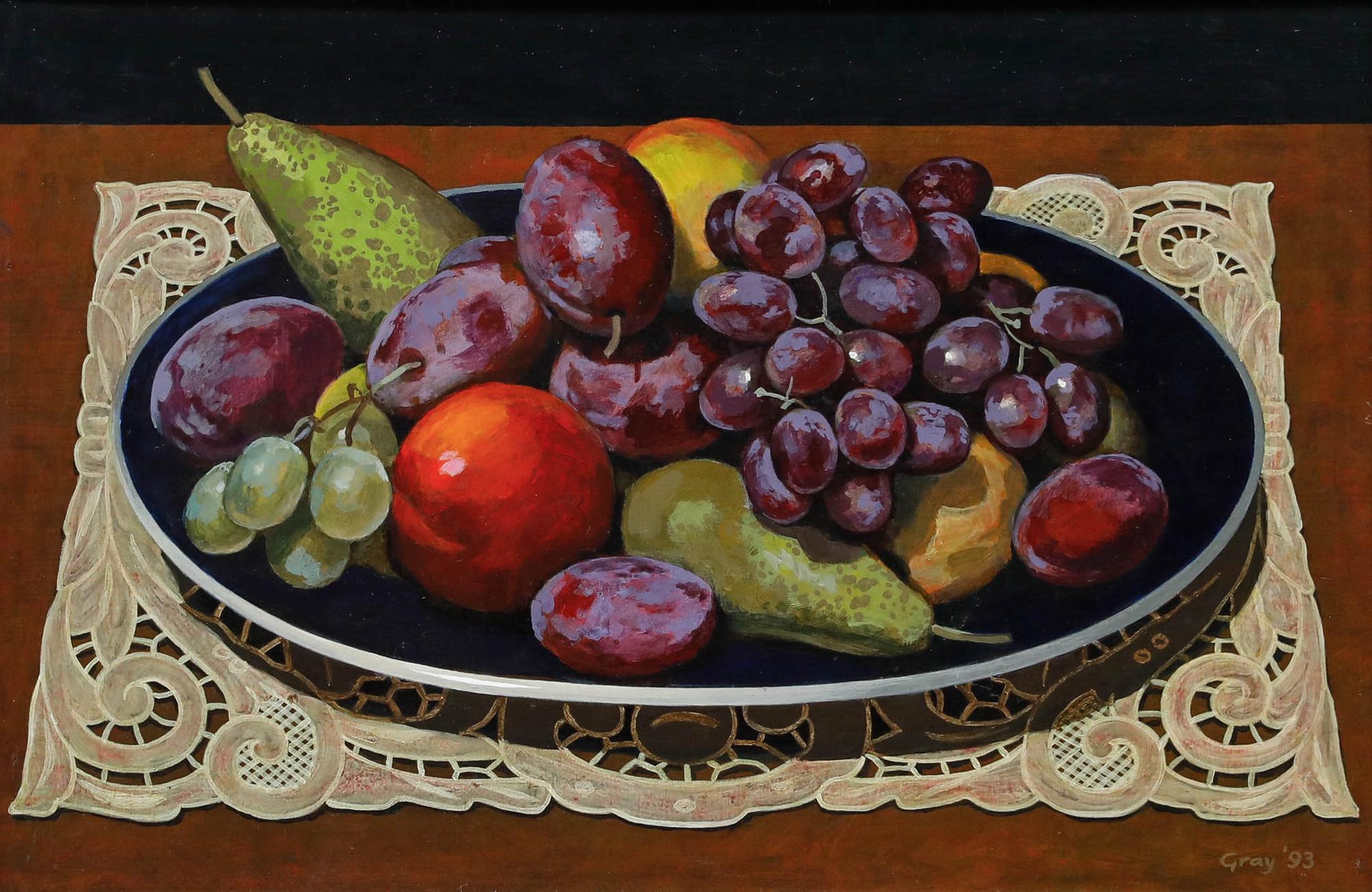 Len Gray - 1993 Oil, Still Life of a Fruit Bowl - Painting by Unknown