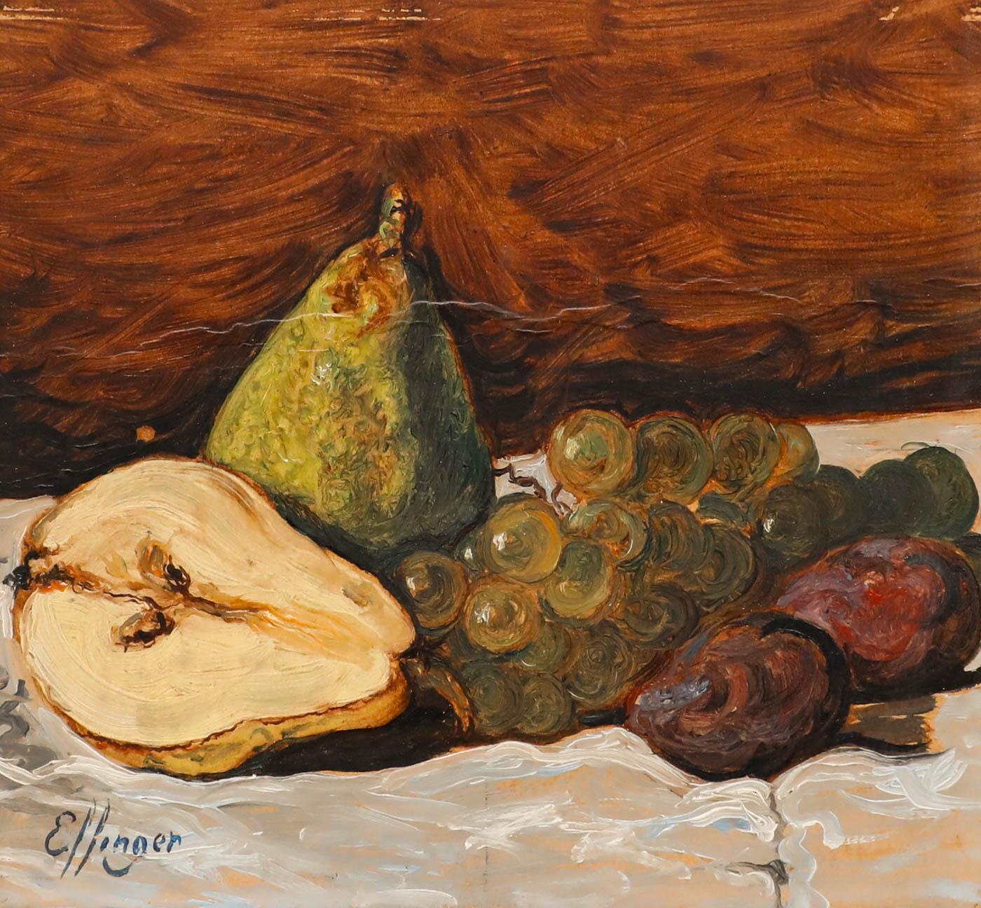 Leon Effinger (1892-1967) - Huile du début du 20e siècle, Nature morte aux poires et aux raisins - Painting de Unknown