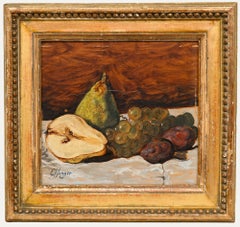 Leon Effinger (1892-1967) - Huile du début du 20e siècle, Nature morte aux poires et aux raisins
