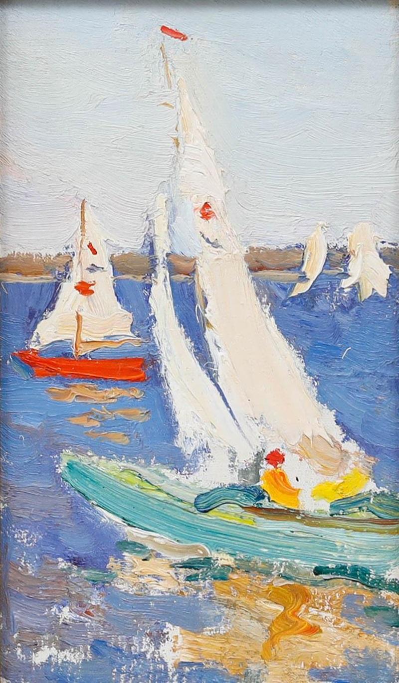 Leonid Petrovitch Baikov (1918-1994) - 20. Jahrhundert Öl, Segelbootmaserung – Painting von Unknown