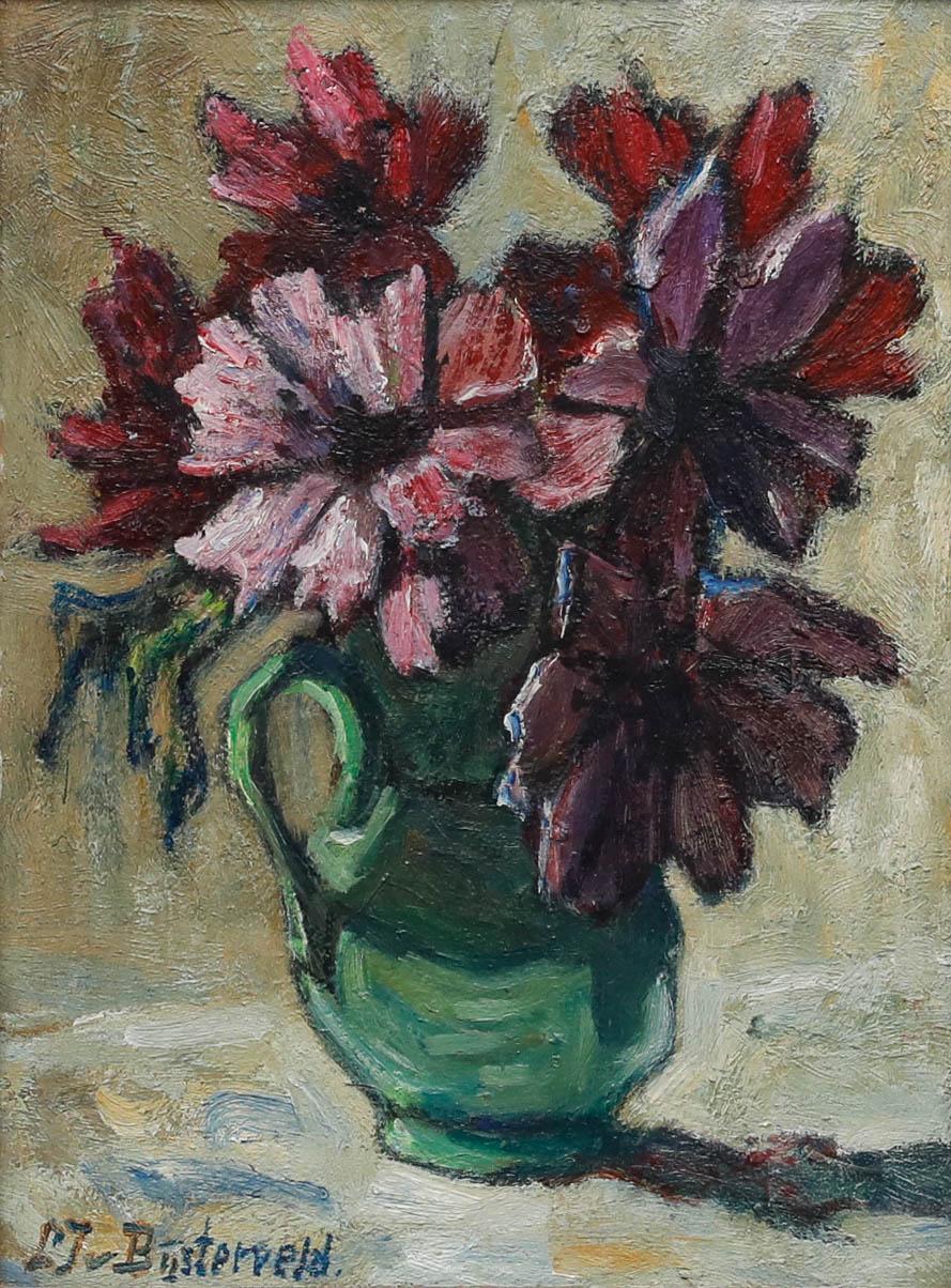 Leonora Johanna van Bijsterveld (1888-1955) - Gerahmtes Öl, Blumen in einem grünen Krug – Painting von Unknown