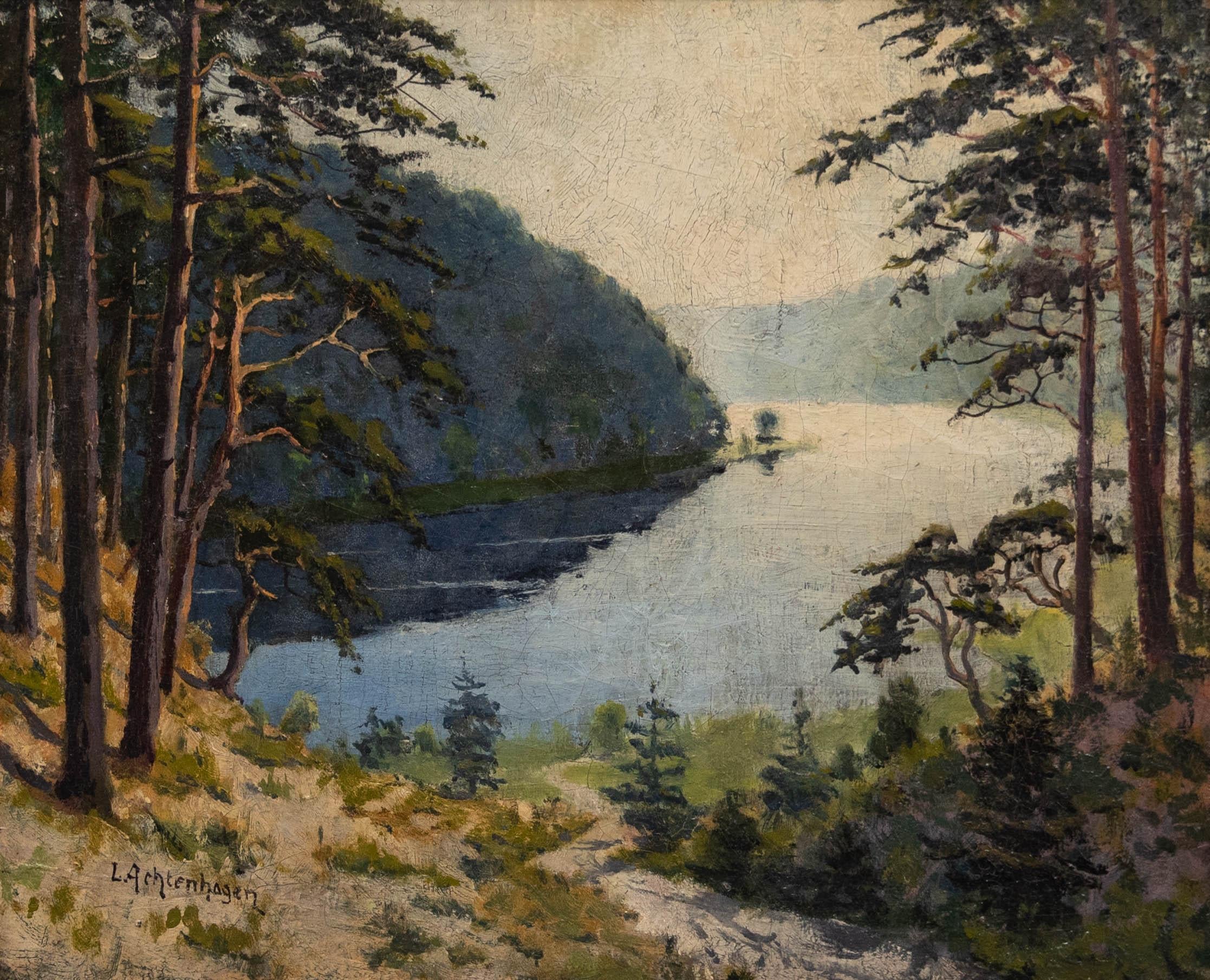 Leopold Achtenhagen (1881-1942) - Framed Early 20th Century Oil, View of a Lake - Painting by Unknown