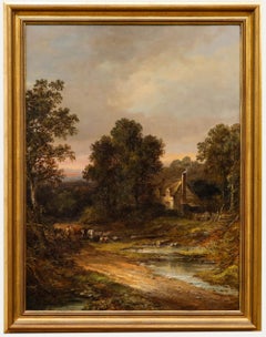 Leopold Rivers - 1875 Oil, Cattle on the Farm Track