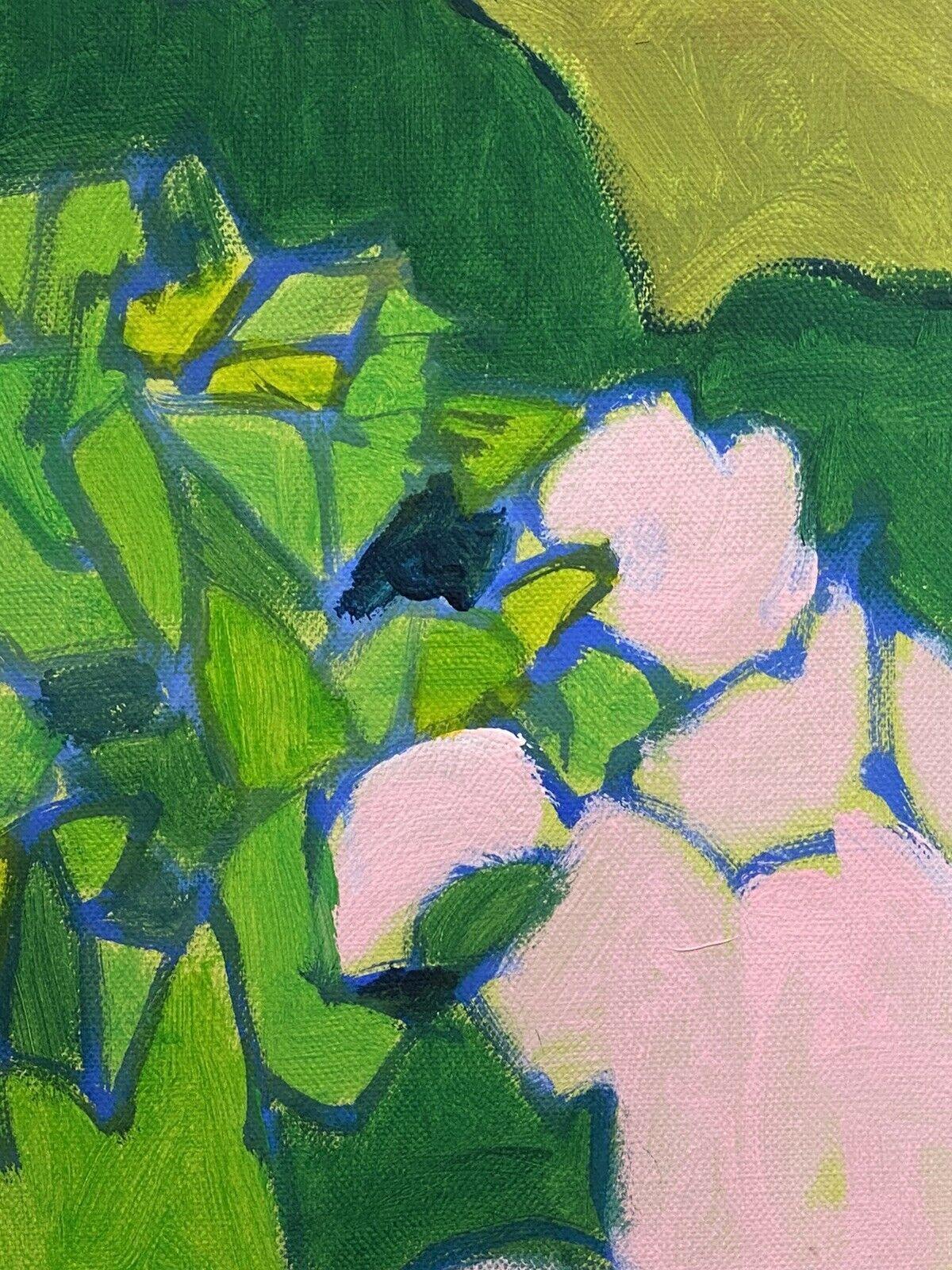 LeRoy, peinture cubiste contemporaine française, paysage vert, rose et bleu - Vert Landscape Painting par Unknown