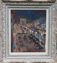 Les Champs-Elysees, Original Antique Painting, Oil on Canvas French Signed Dated