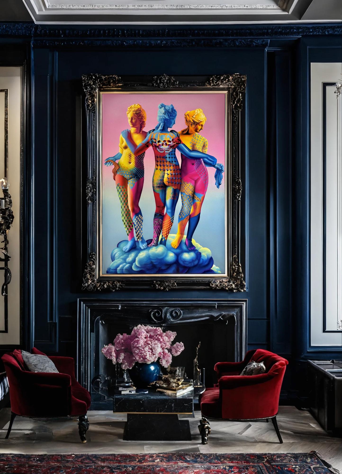 Les Trois Grâces - 

Dimensiones:  146x97cm

Técnica : Peinture à l'huile. Feuilles d'or

Año: 2024

Premio :  8 900 €

Nacida en Teherán, Behnaz Fallah, conocida como Beni, pretende aportar una perspectiva colorista e insuflar nueva vida al mundo