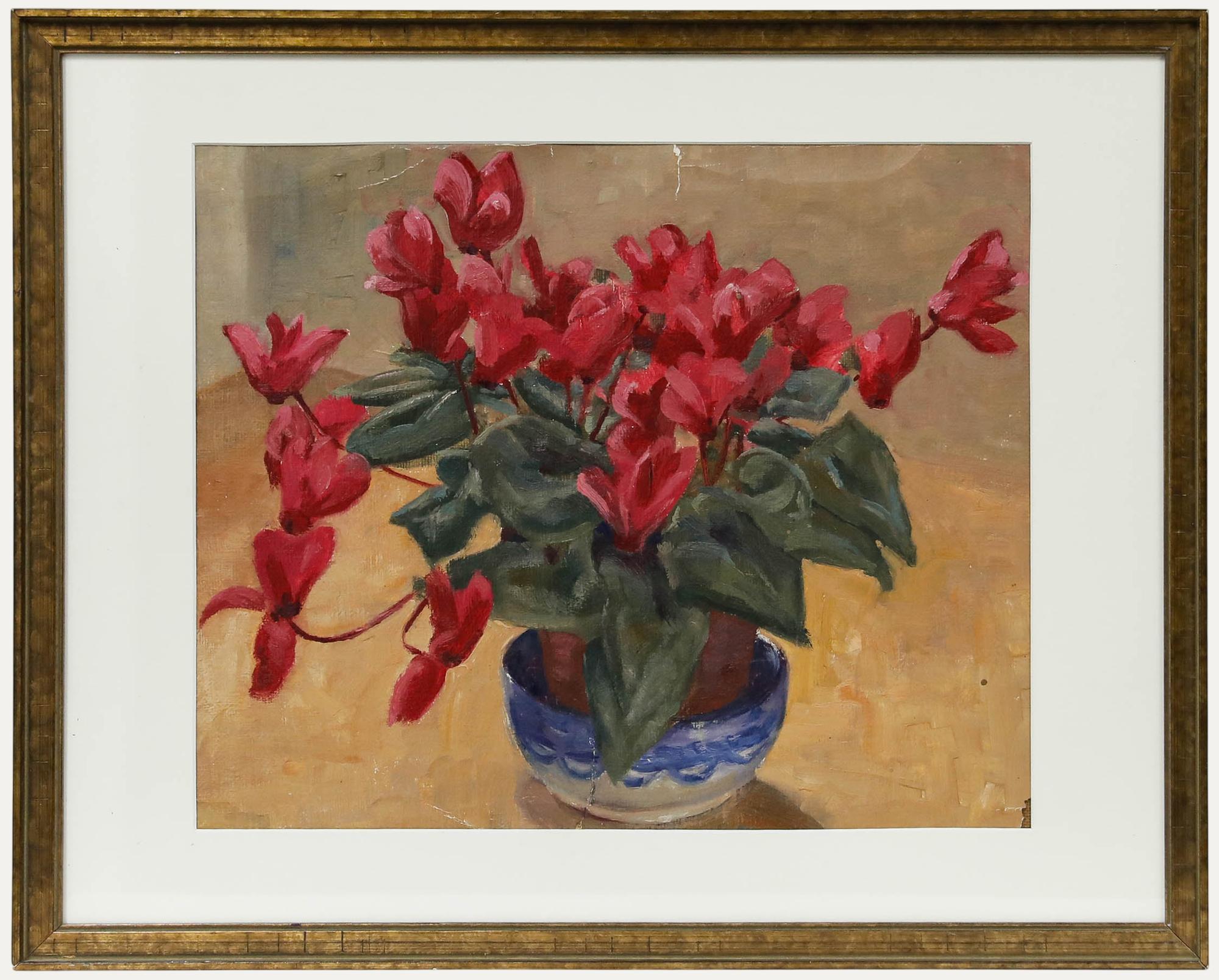 Leslie Charles Boyce (1892-1989) - Framed Mid 20th Century Oil, Pink Cyclamen