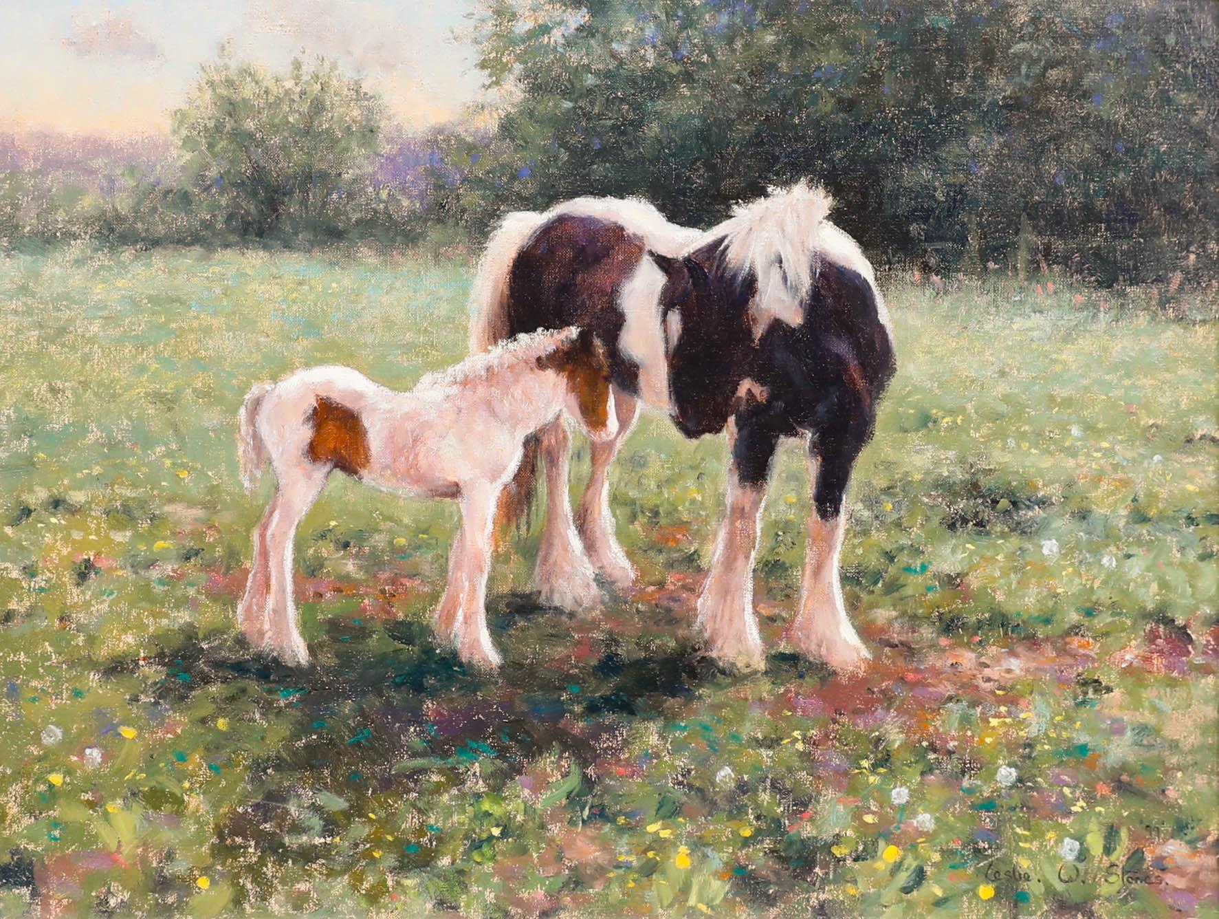Leslie Stones - Contemporary Oil, Mother and Daughter - Painting by Unknown