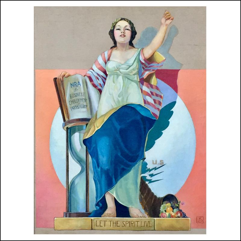 Let The Spirit Live, WPA Poster Design NRA Illustration Mural Modernist Woman - Painting by Unknown