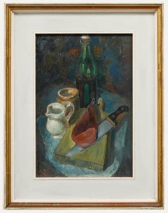 Libero Monetti (b.1912) - Italian School 1942 Oil, Still Life, Wine and Ham