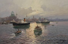 Licinio Campagnari (1920-1981) - Large 20th Century Oil, Ships at Sunset