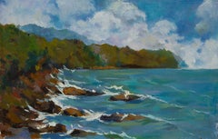 Ligang Wang Waterscape Original Oil On Canvas "Bay - Cloudy Day"