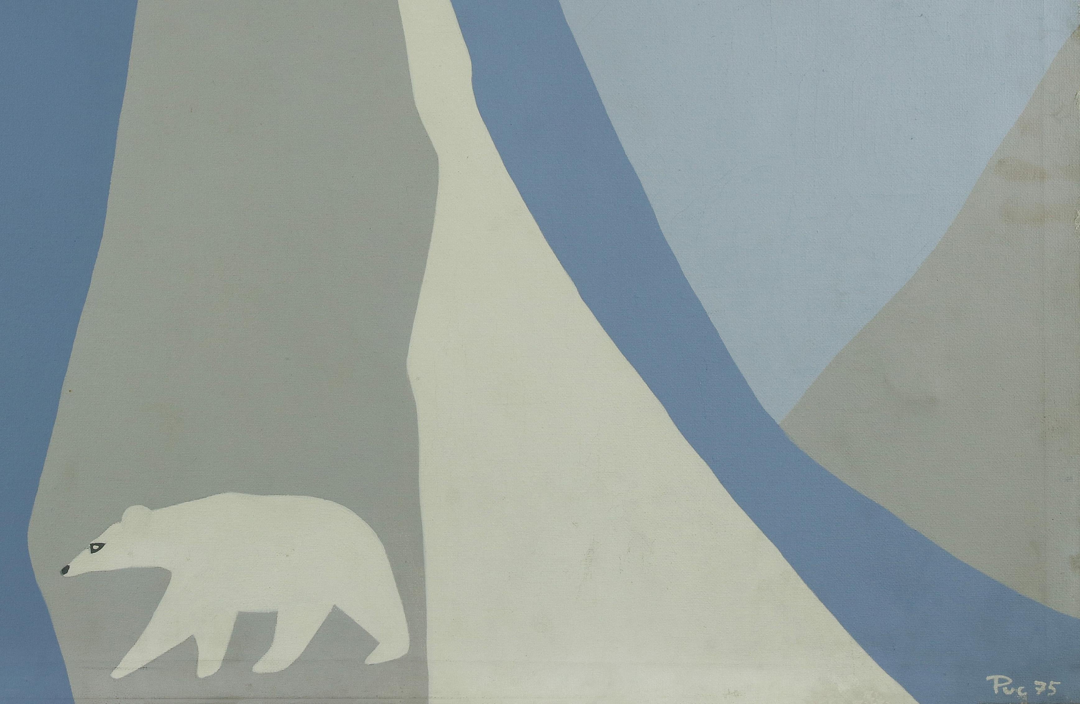 Hellblaue und weiße Oberfläche mit Bären - Acryl auf Leinwand von G. Puccini - 1975 – Painting von Unknown