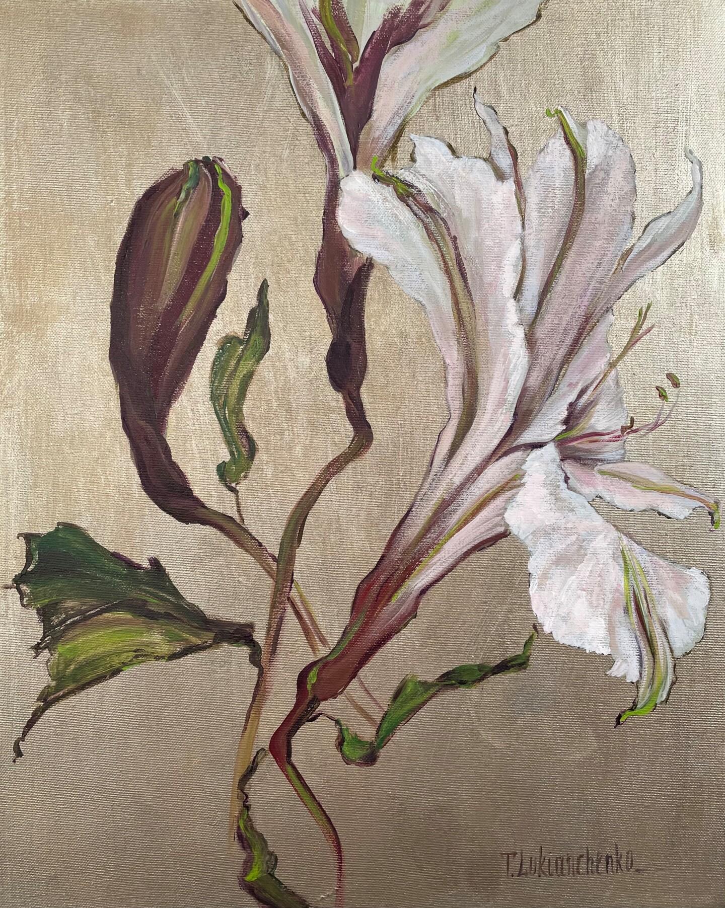 Unknown Still-Life Painting – Helle Blume, Acrylgemälde von Tetiana Lukianchenko, 2021