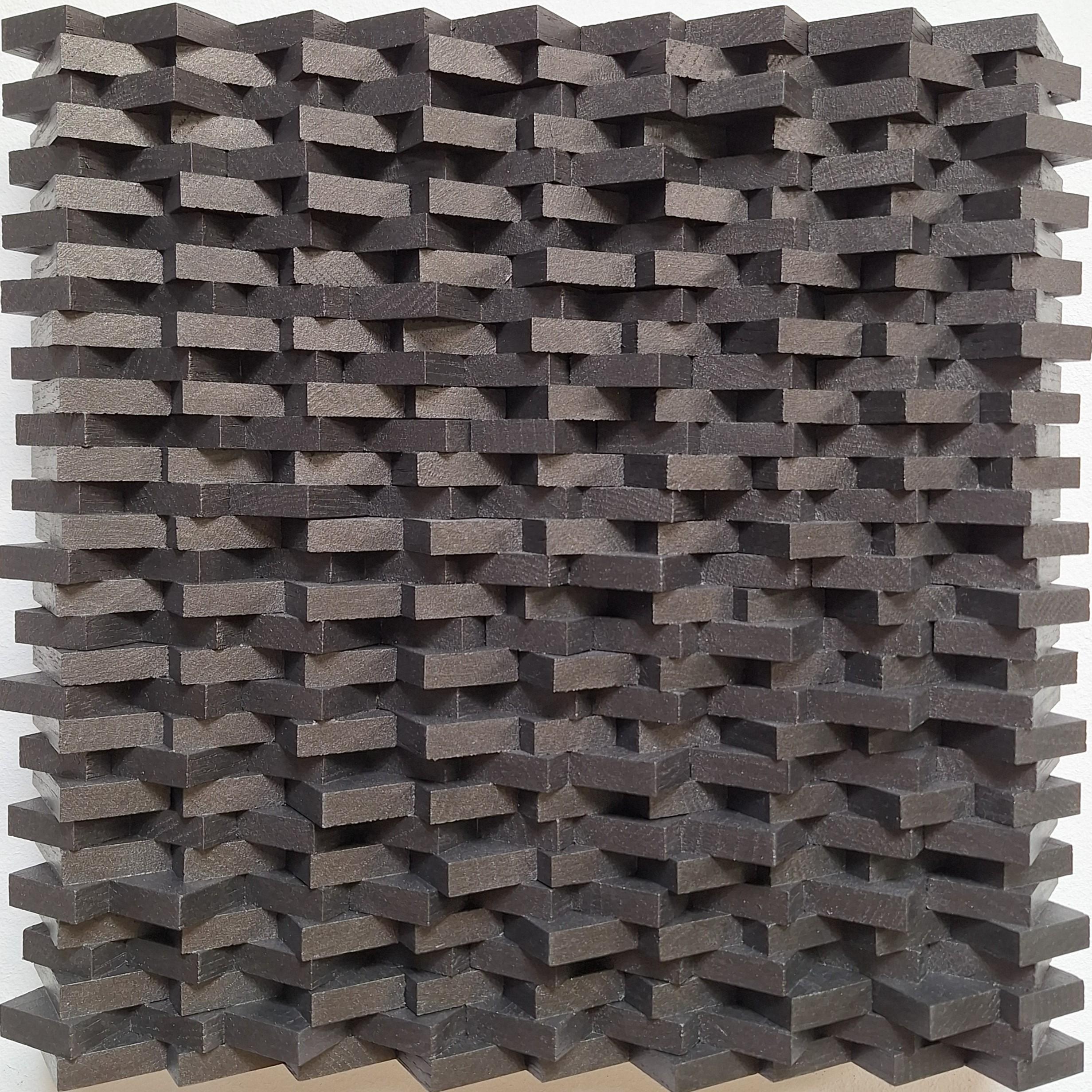 Unknown Abstract Sculpture - Lignes brisées modern grey black architectural painting relief