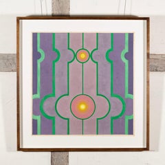 Recessione del lillà, pittura acrilica astratta in viola e verde, 1976