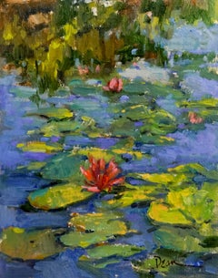 Lily Pads, Plein Air Impressionism Original Fine Art Oil on Linen Board