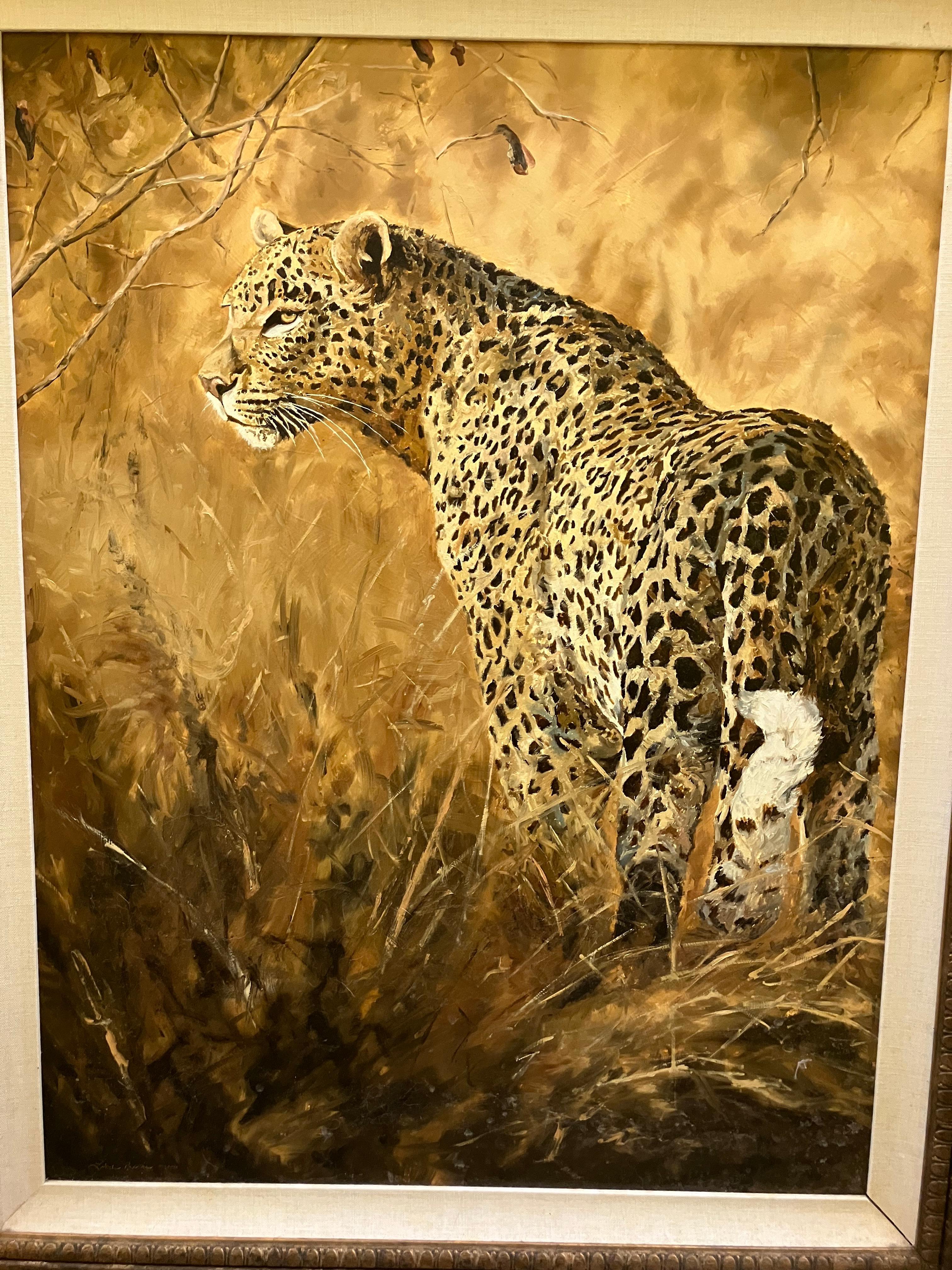 Unknown Animal Painting – Linda Besse Leopard auf der Jagd