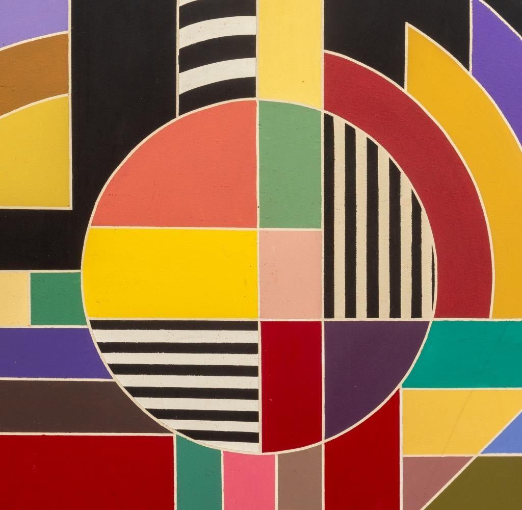Frank Stella Style Geometric Composition - Post-Modern Painting by Unknown