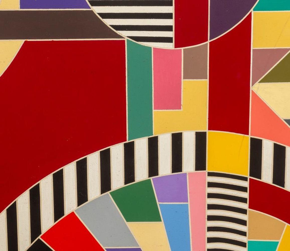 Frank Stella Style Geometric Composition - Orange Abstract Painting by Unknown