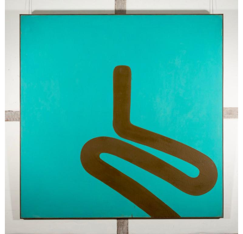 Line on Turquoise, No.25 - July, Oil on Canvas Painting by Paul Huxley, 1963 - Blue Abstract Painting by Unknown