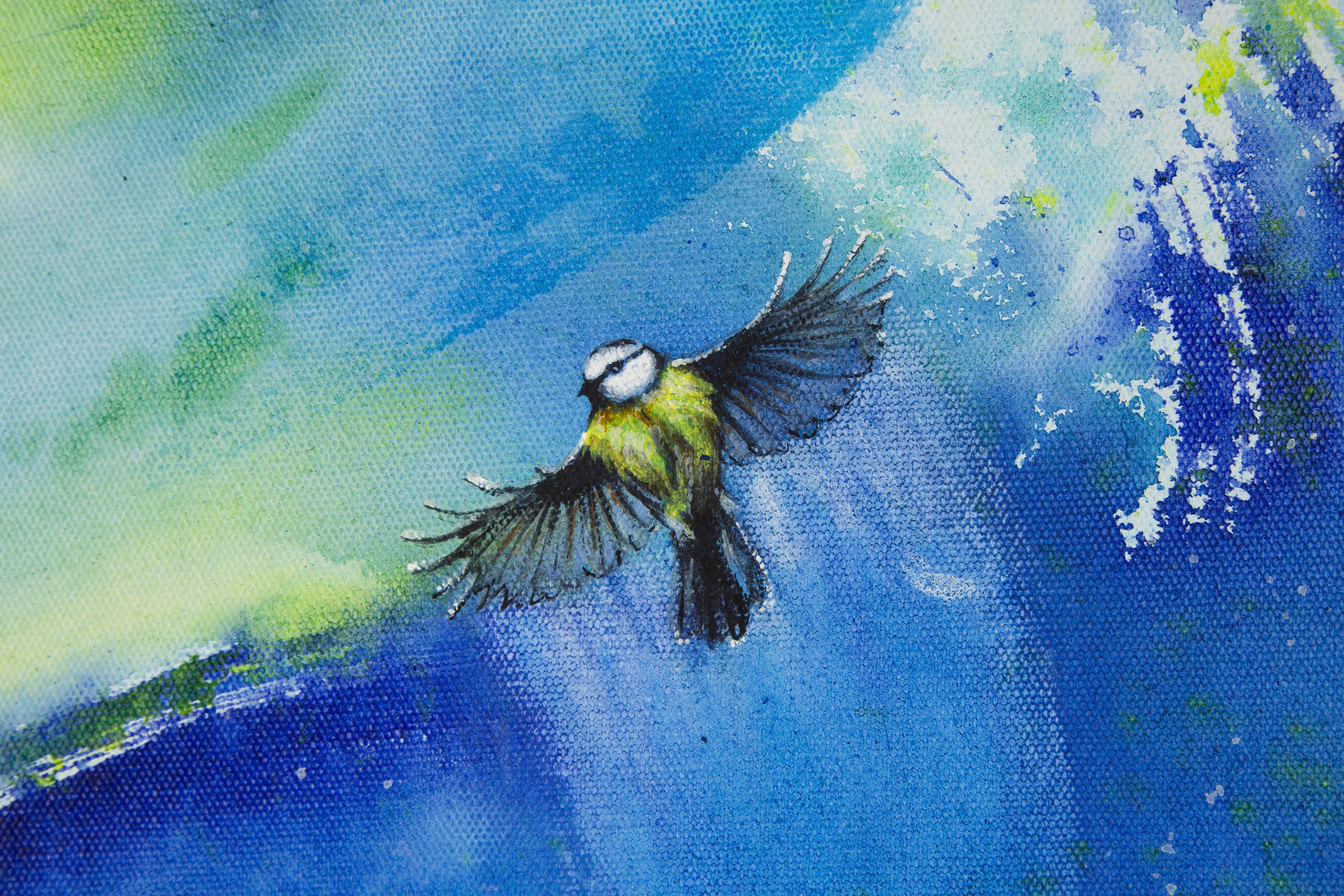 Liqiang Lu Tier Original Ölgemälde auf Leinwand „Little Bird“ im Angebot 1