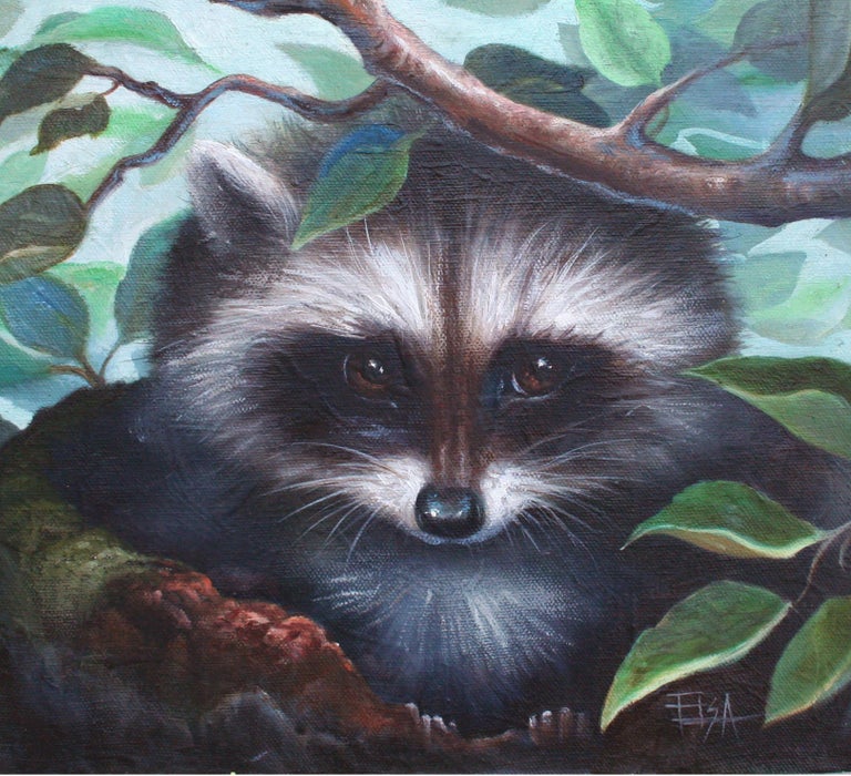 Little Scamp - Baby Racoon Portrait  - Painting by Unknown