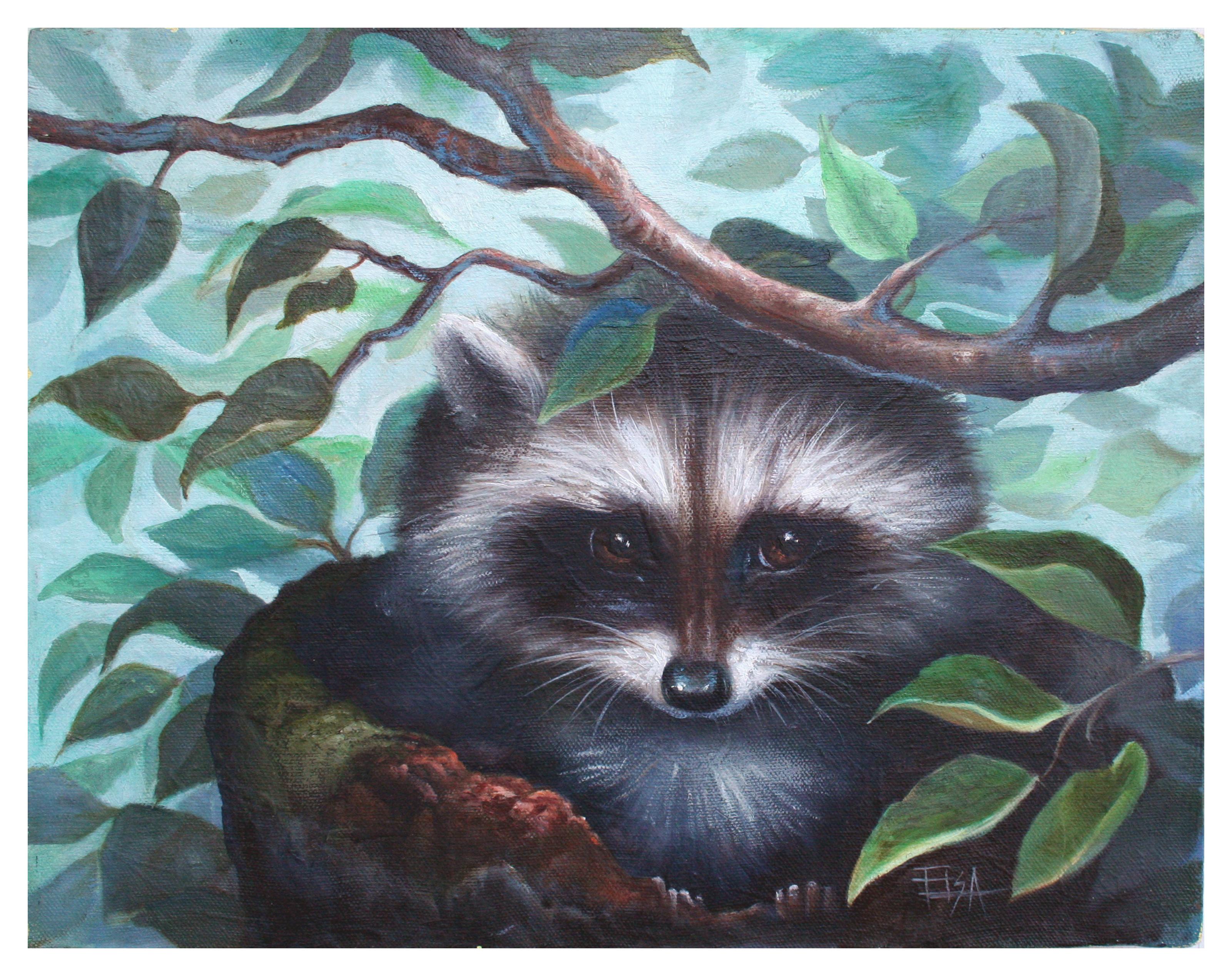 Unknown Animal Painting - Little Scamp - Baby Racoon Portrait 