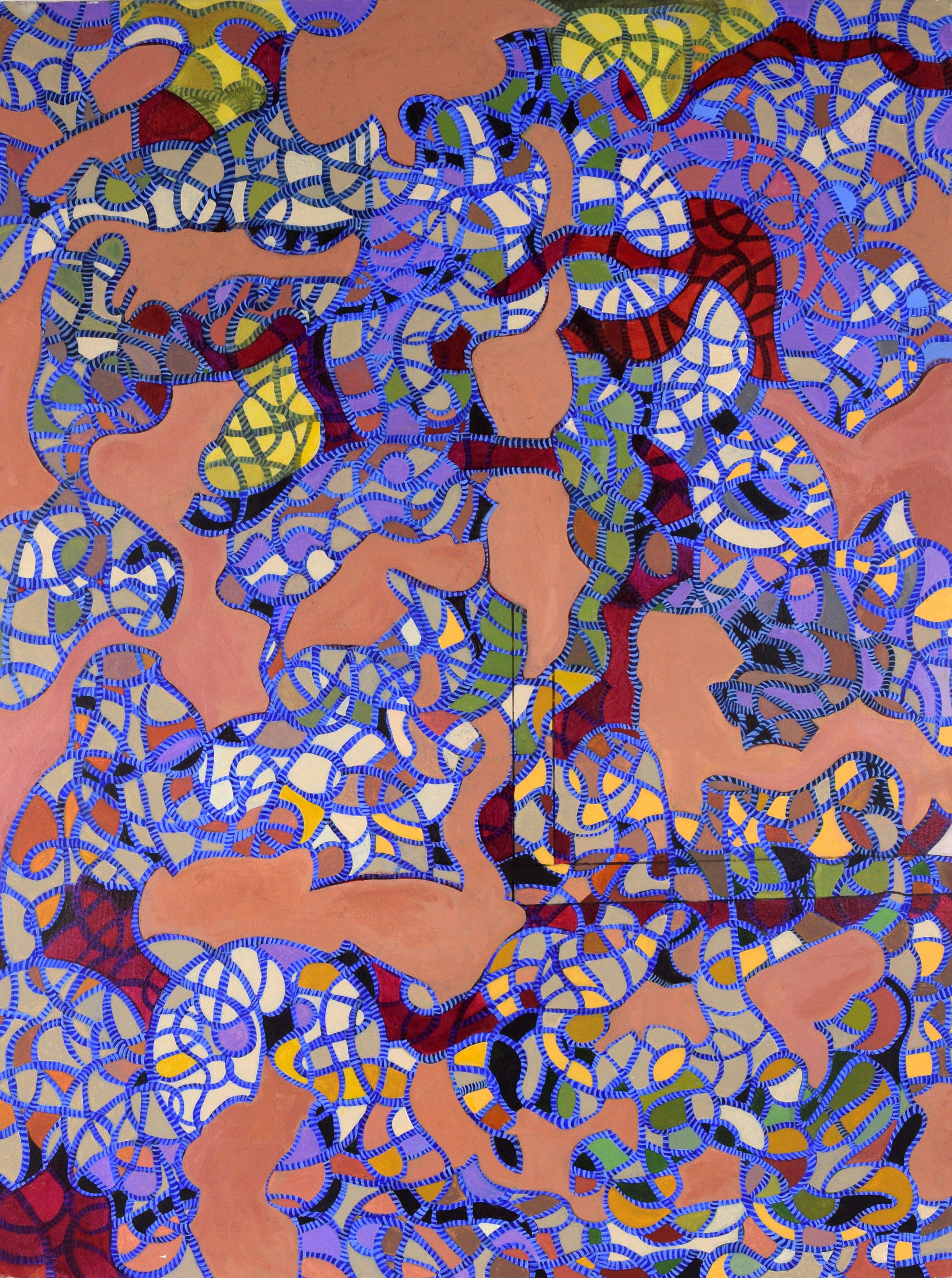 Lebendige geometrische Abstraktion – Originalgemälde mit mosaikartigen Farbblöcken