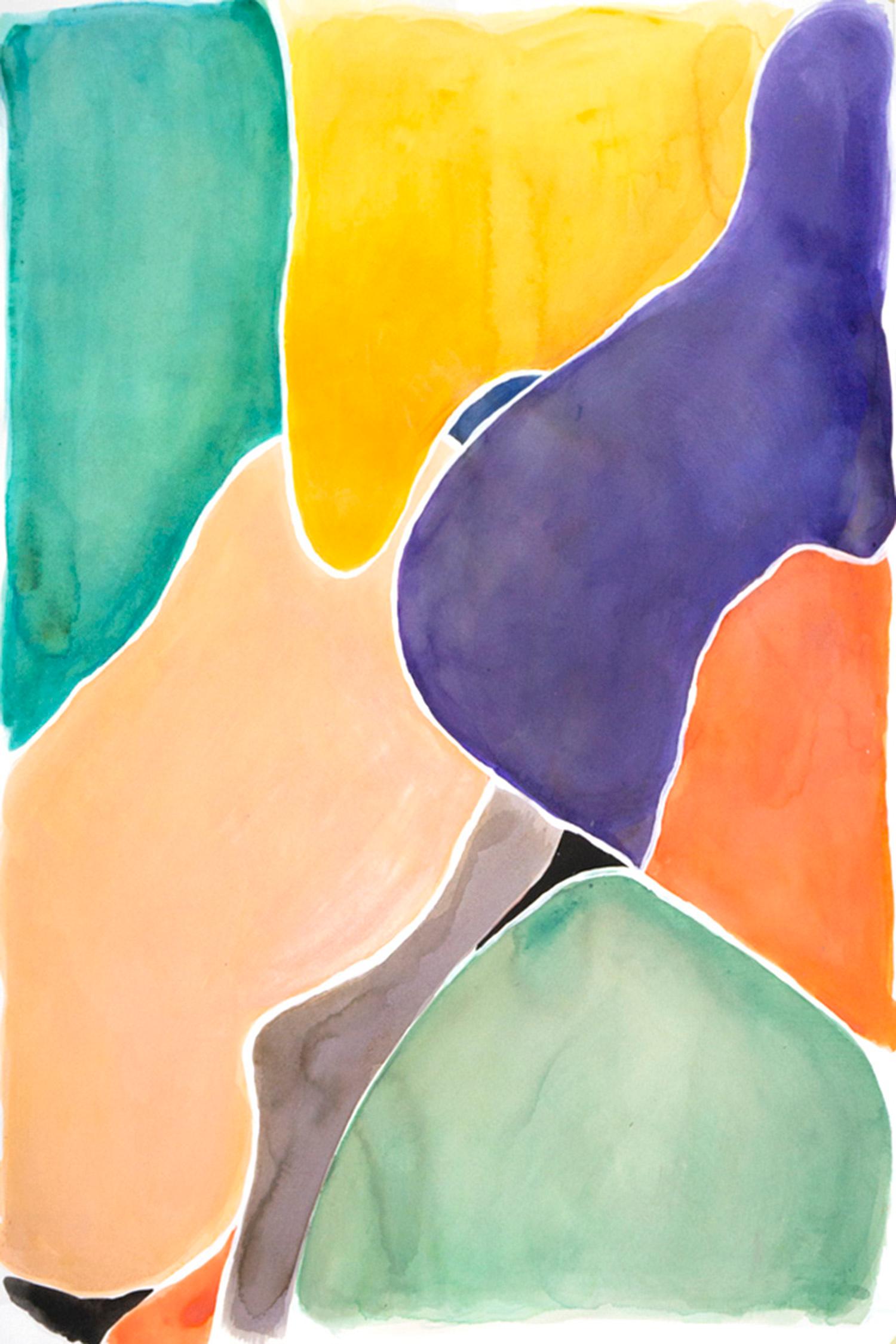 Unknown Lively Stained Glass Shapes Watercolor On Paper 90x60 Cm Emerald And Orange For Sale At 1stdibs