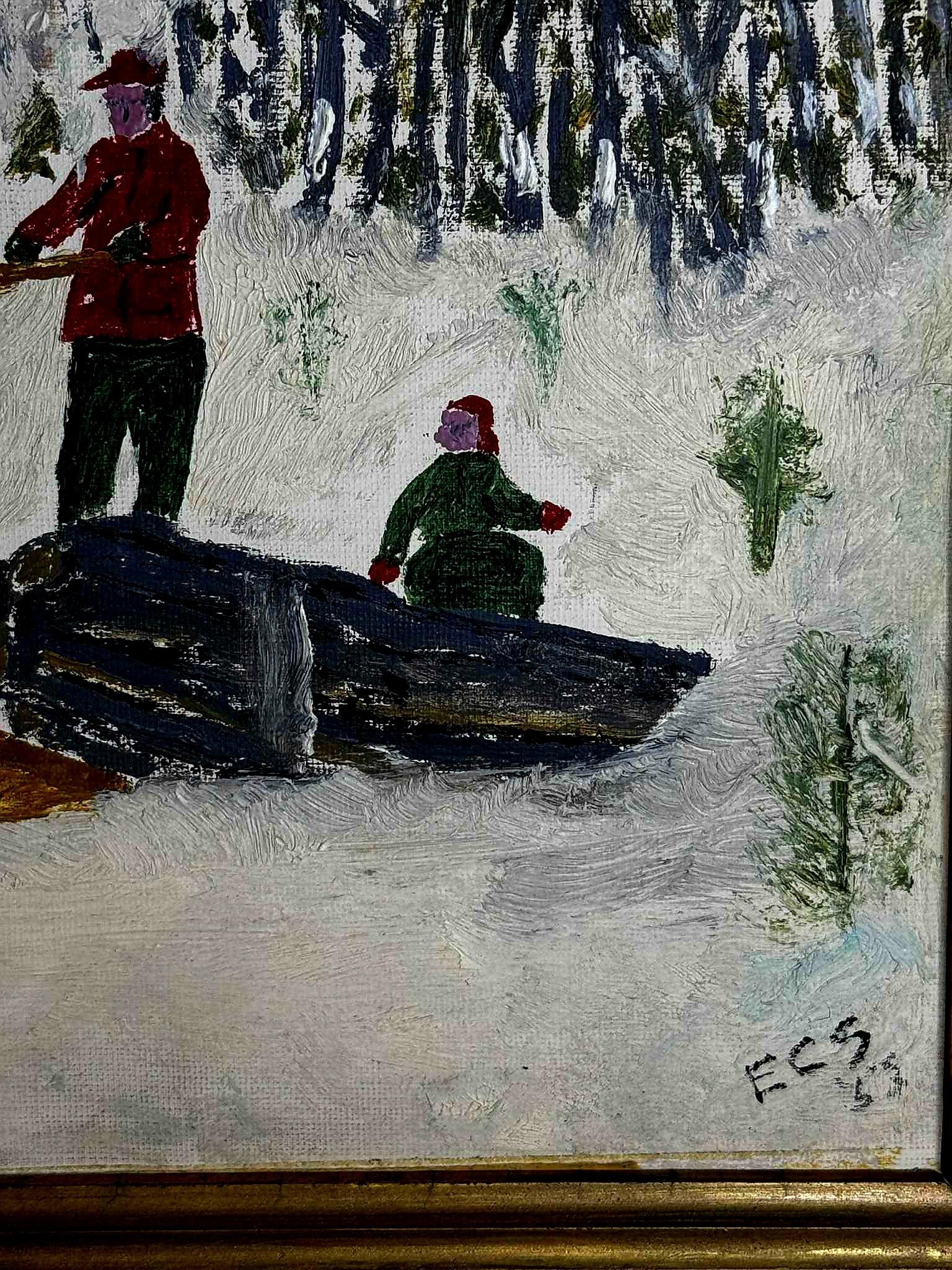 Exploitation forestière - Gris Landscape Painting par Unknown