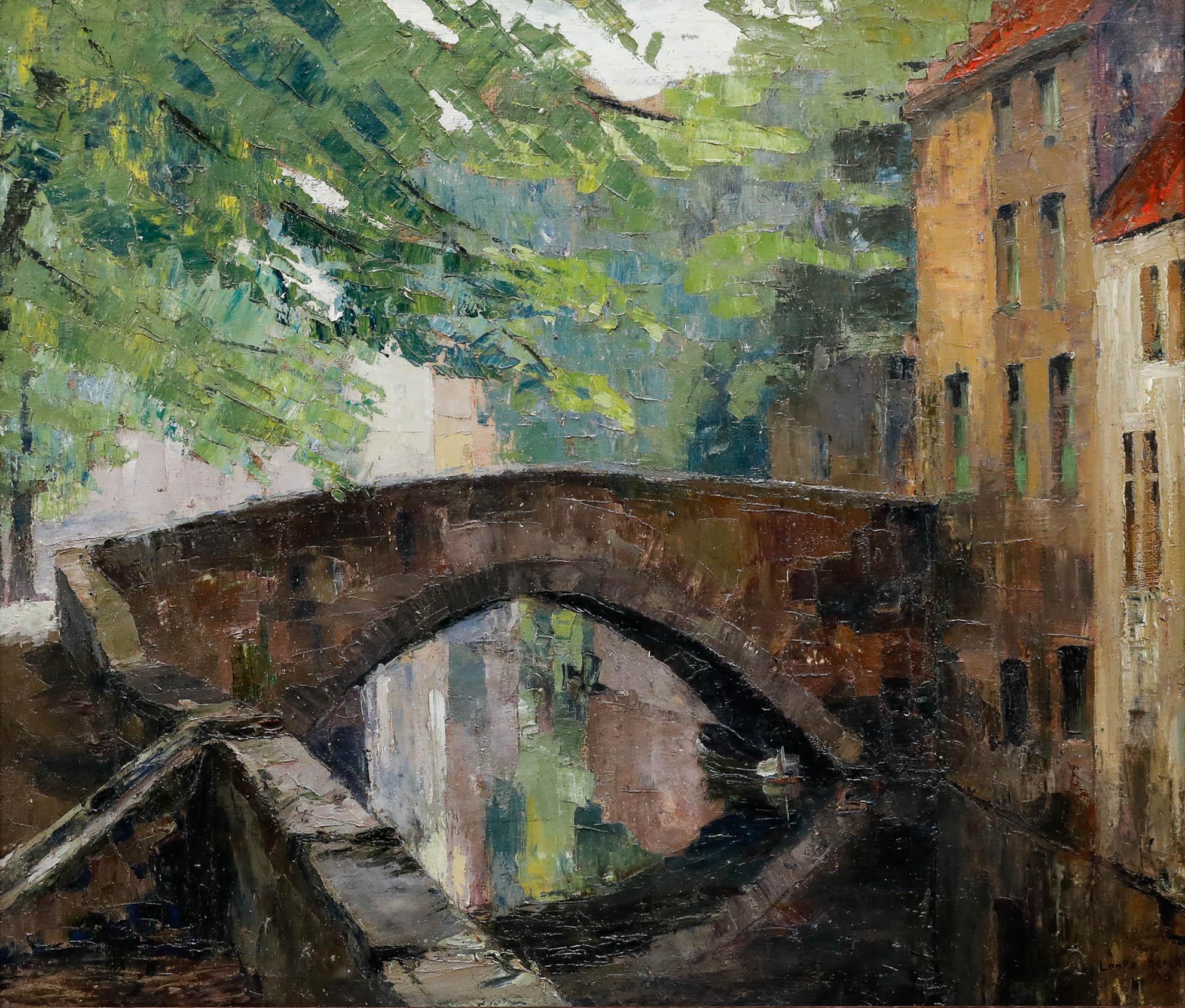 Lomke Kerckh  - 1930 Oil, Bruges Bridge - Painting by Unknown