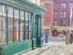 London Street Scene (Framed Mid-Century Impressionist Cityscape Painting)