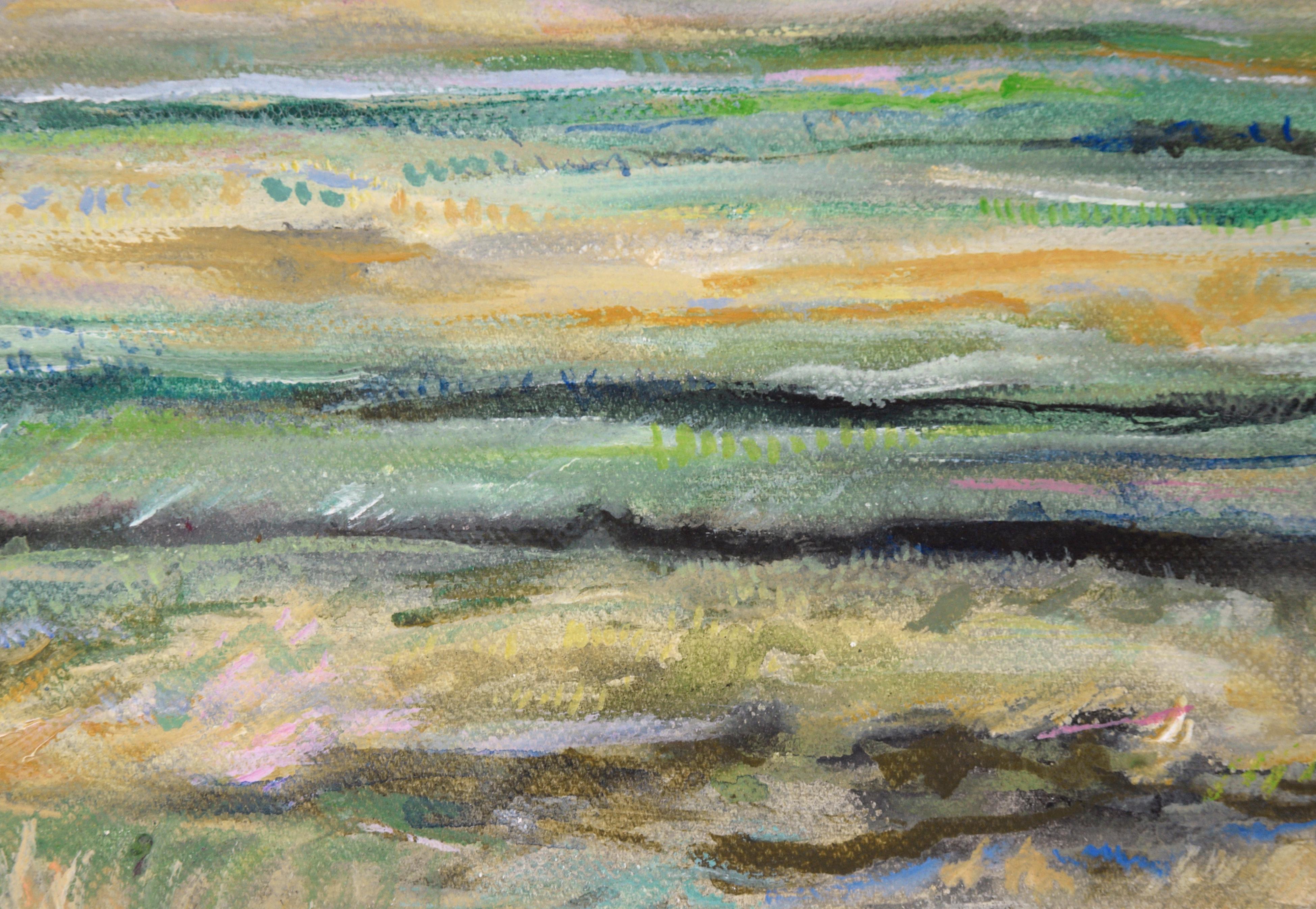 Lone Cow in the Pasture - Landschaft (Grau), Landscape Painting, von Unknown