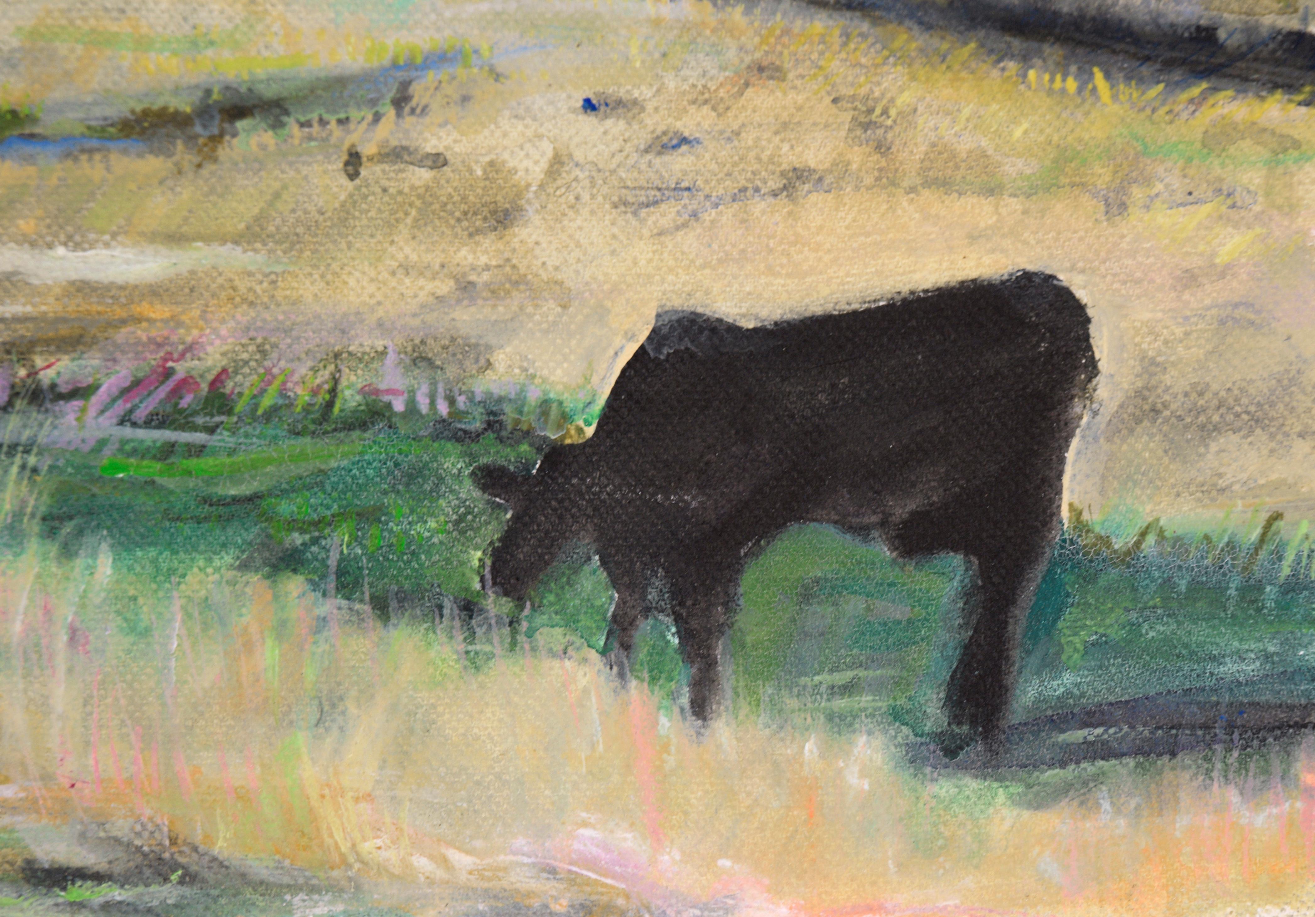 Lone Cow in the Pasture - Landschaft im Angebot 2