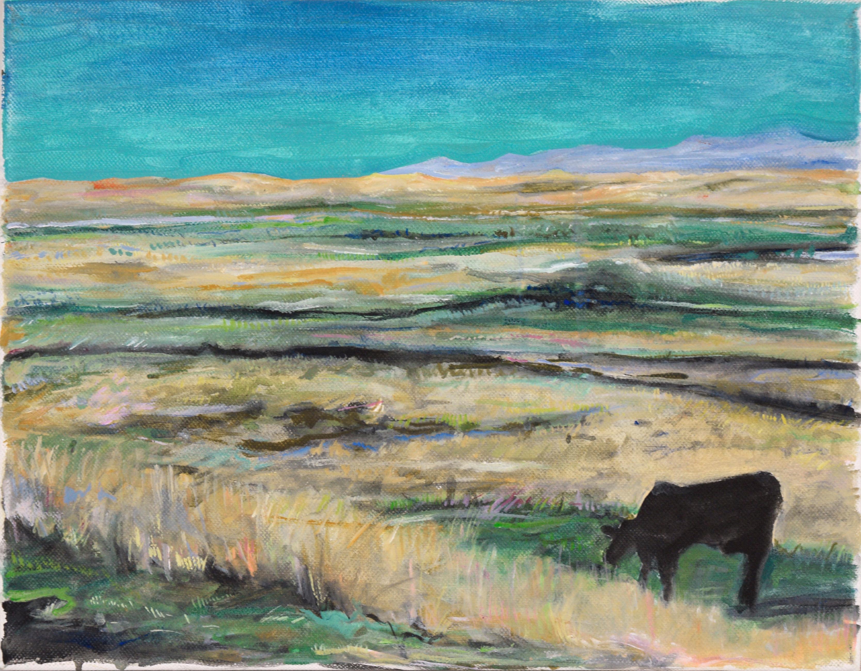 Unknown Landscape Painting - Lone Cow in the Pasture - Landscape