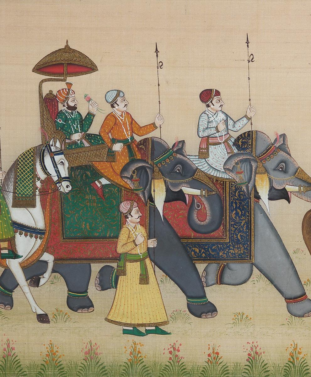 Long Colorful Indian Rajasthani Royal Procession Folk Art Painting 1