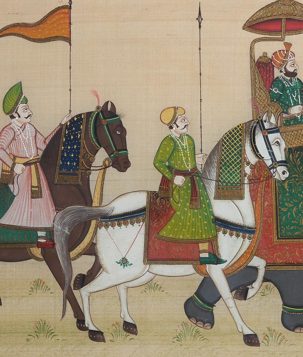 Long Colorful Indian Rajasthani Royal Procession Folk Art Painting 2