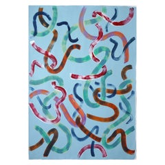 Loose Strokes on Sky Blue, Abstract Gestures Patterns, Acrylic Painting on Paper