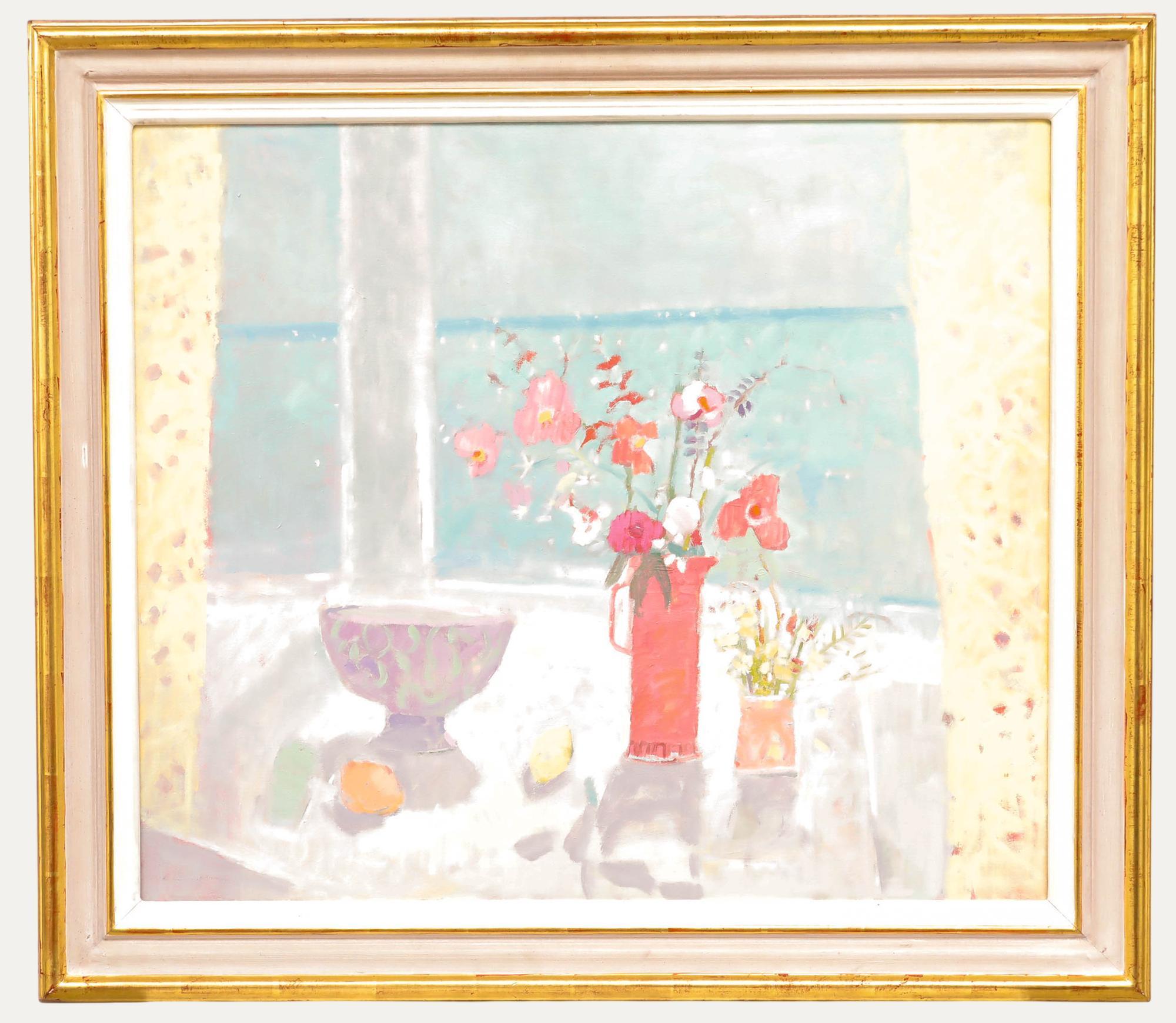 Unknown Still-Life Painting - Lorraine Brown - Framed Contemporary Oil, Window by the Sea