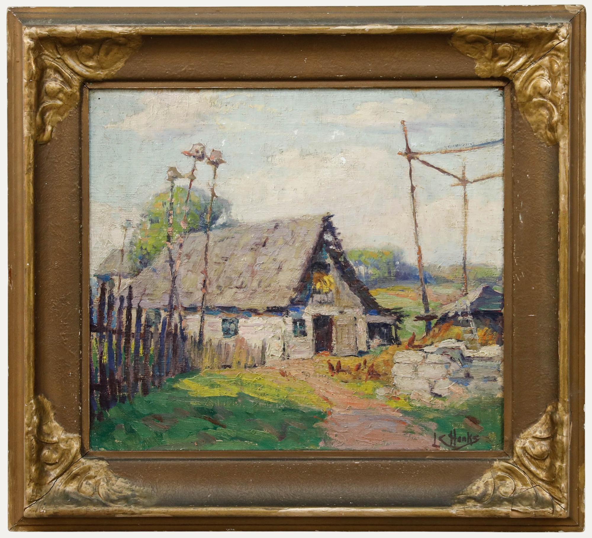 A.C.C. Hanks - Huile impressionniste du milieu du XXe siècle, Ferme en été