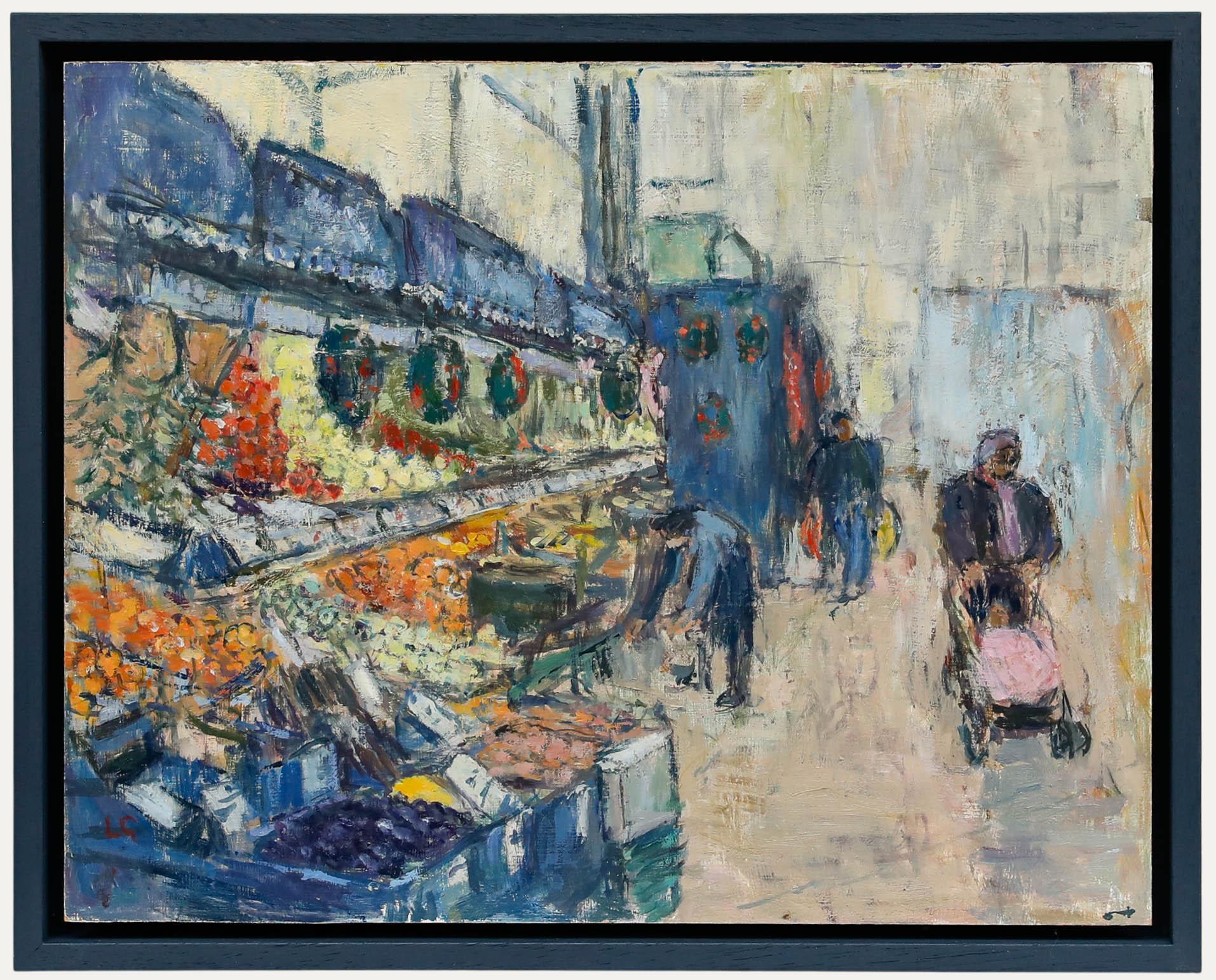 Unknown Interior Painting - Louella Gwillim (1930-2023) - c.2013 Oil, Mr Fruit, Newport Market